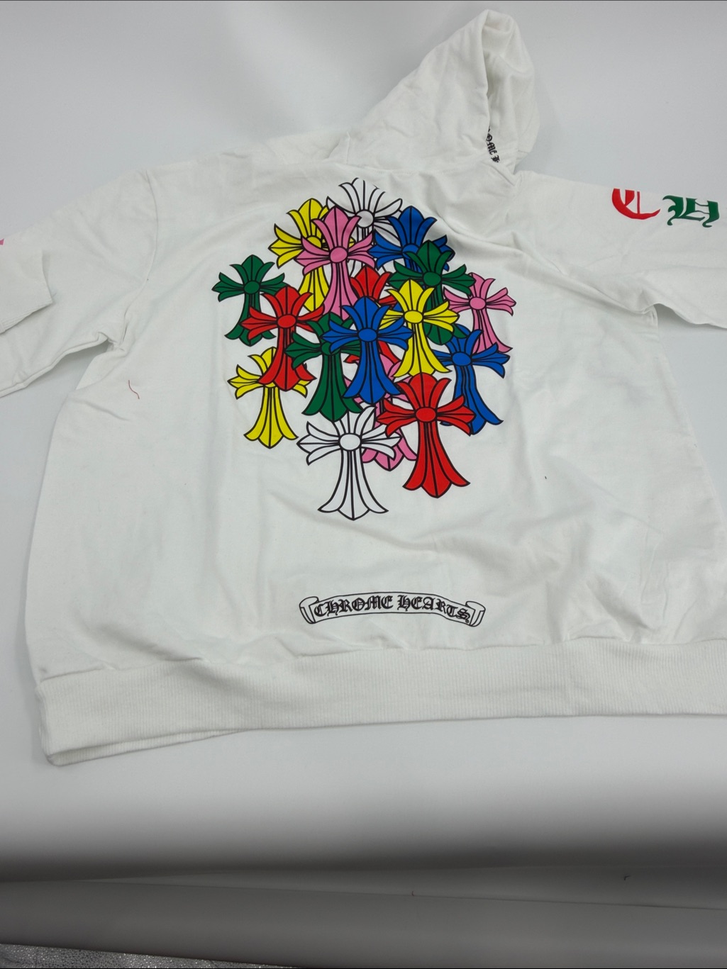 Chrome White Hooded Sweatshirt With Multicolor Sleeve Graphics — image 8 of 8